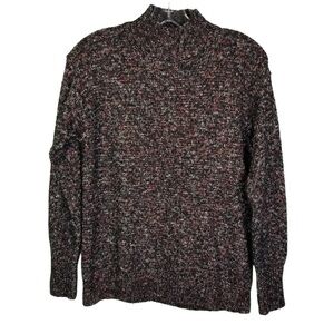 Chaps Women Black Colorful Knit Mock Neck Sweater Long Sleeve